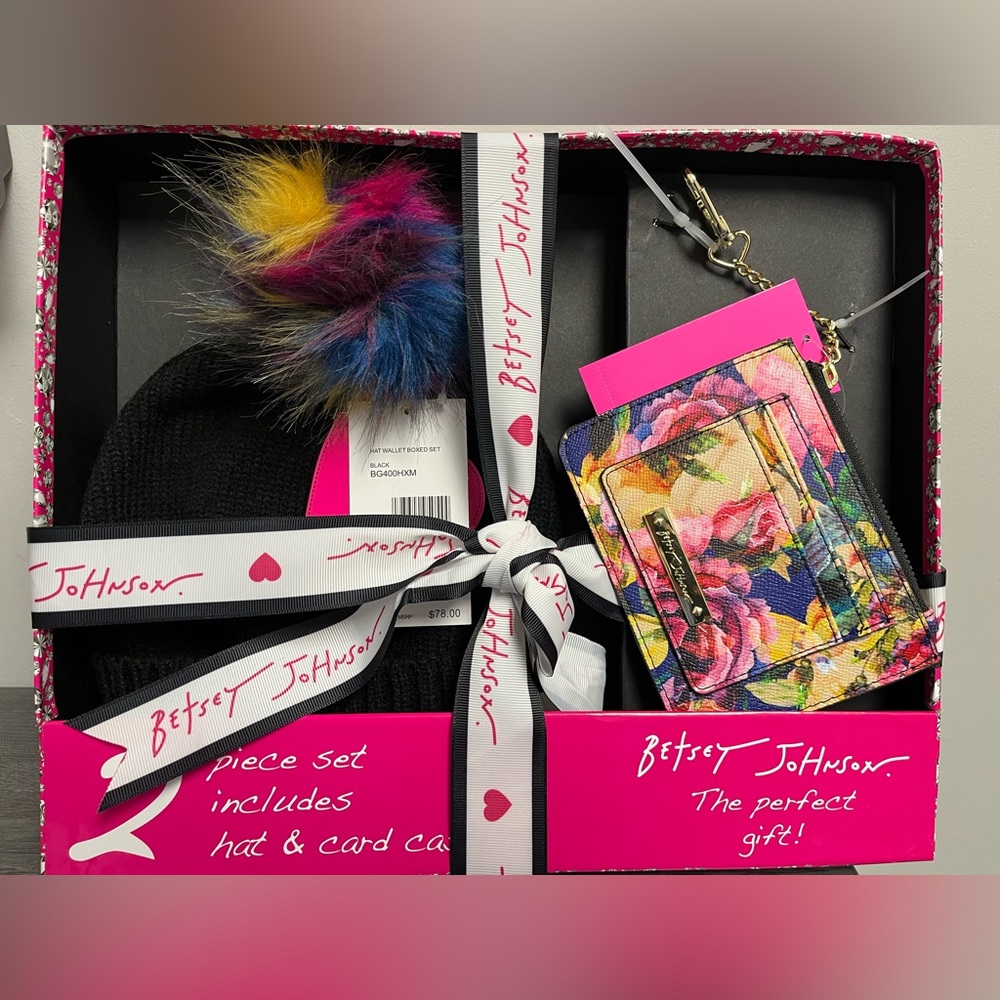 Betsy Johnson Pom Pom Hat Wallet Boxed Gift Set
